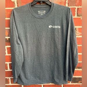 Costa Men's Large Gray Long Sleeve Crew Neck Shirt w/ Tropical Beach Graphics Z7
